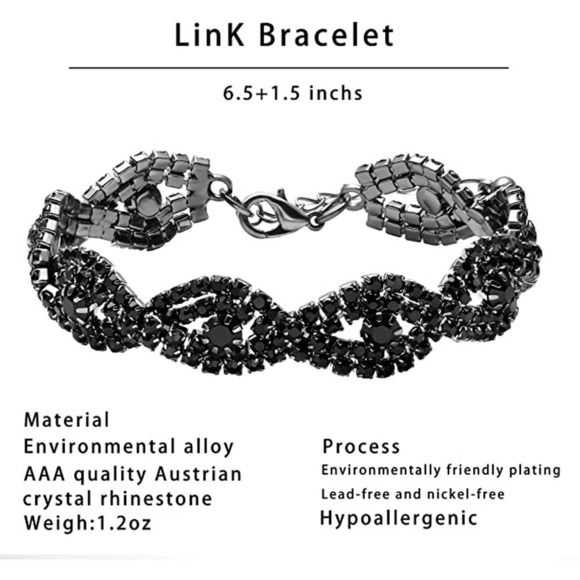 Black Silver Crystal Necklace Set CZ Cubic Rhinestone Necklace Bracelet Earrings - Picture 3 of 6